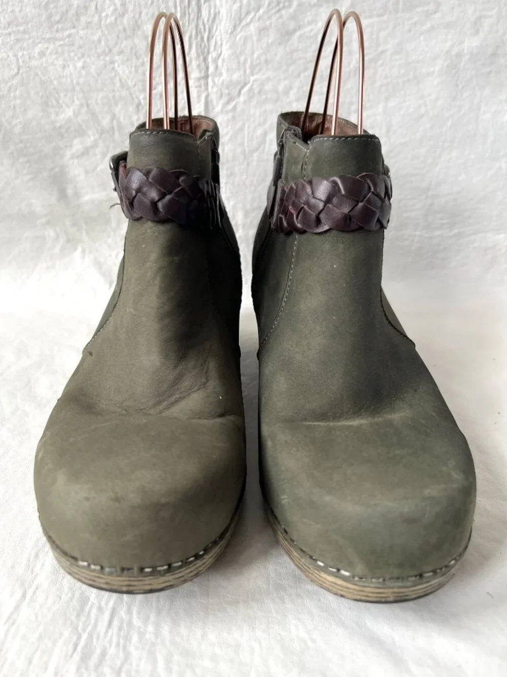 Dansko boots olive green brown leather Michelle EU 42 11.5 12 short ankle clog